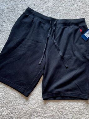 NWT Polo Ralph Lauren Men’s Black Knit Drawstring Sleepwear Shorts Red Polo L
